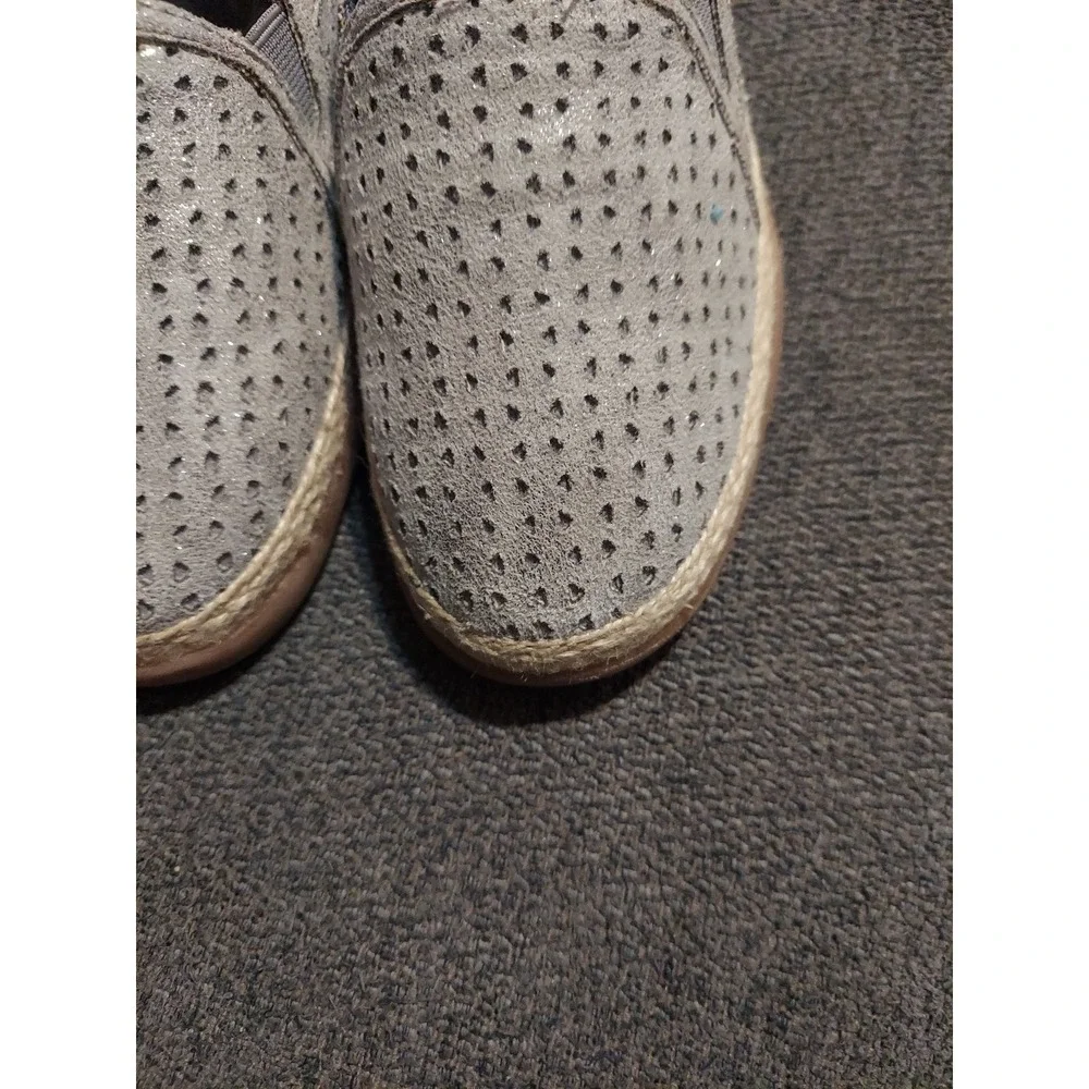 Clark's Daelyn Summit Metallic Pewter Perforated Leather Espadrilles Shoes Sz 6M